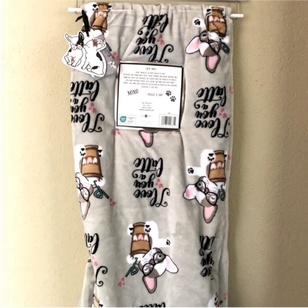 french bulldog sipping a late Plush Throw Blanket